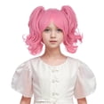 thumbnail image 1 of Peluca rosa para ni&ntilde;os con dos colas de caballo, peluca corta rosa recta con flequillo para ni&ntilde;os, peluca sint&eacute;tica resistente al calor con gorro de peluca, 1 of 6