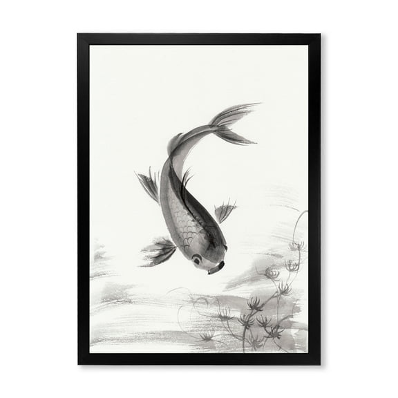 Designart 'Black and White Vintage Fish I' Nautical & Coastal Framed Art Print