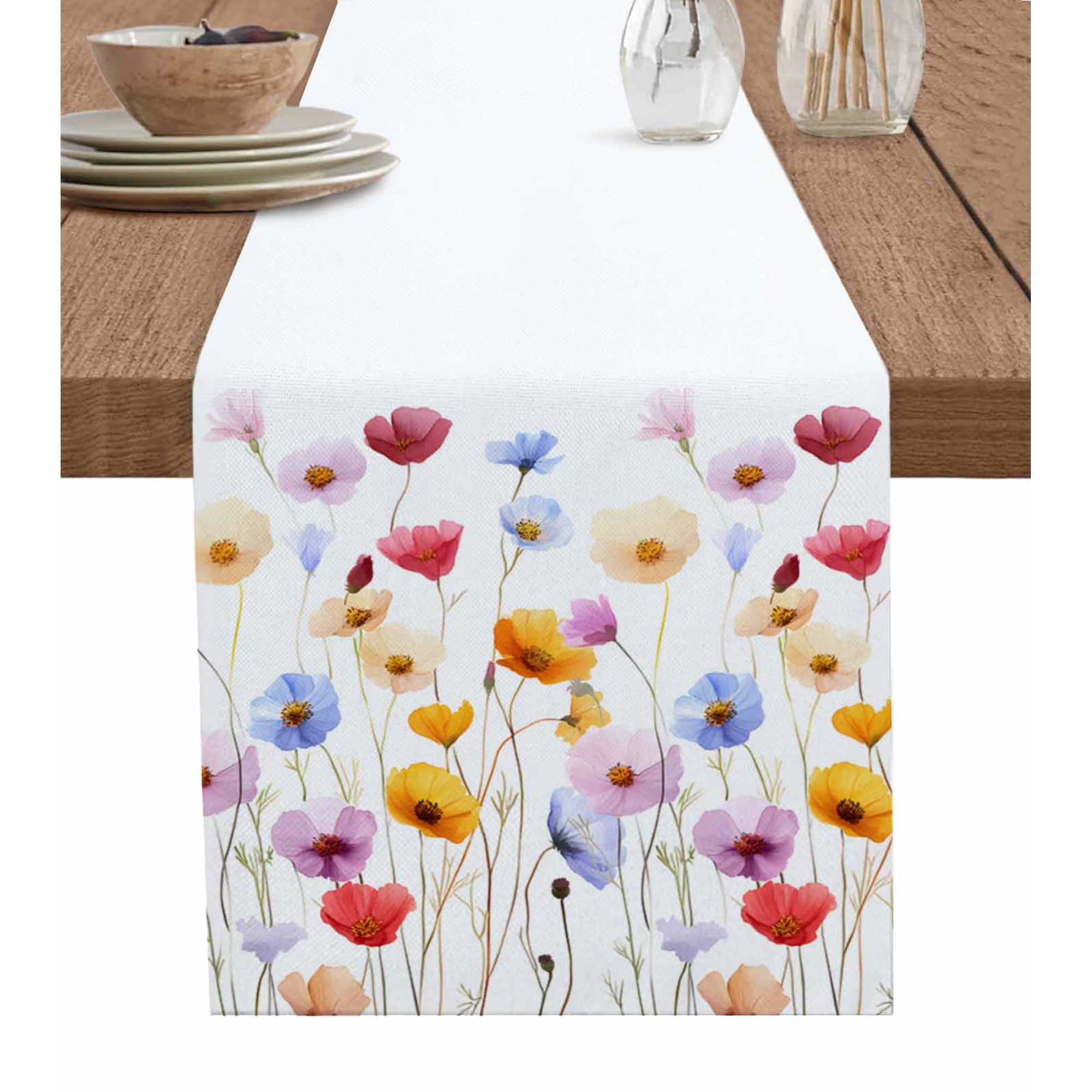Hokiten Table Runners 70 Inches Long Dress Scarves Spring Flowers Farmhouse Coffee/Dining/Kitchen Table Decor Holiday Table Runner Seasonal Botanical Blooms Wild Floral 13x70 Inch