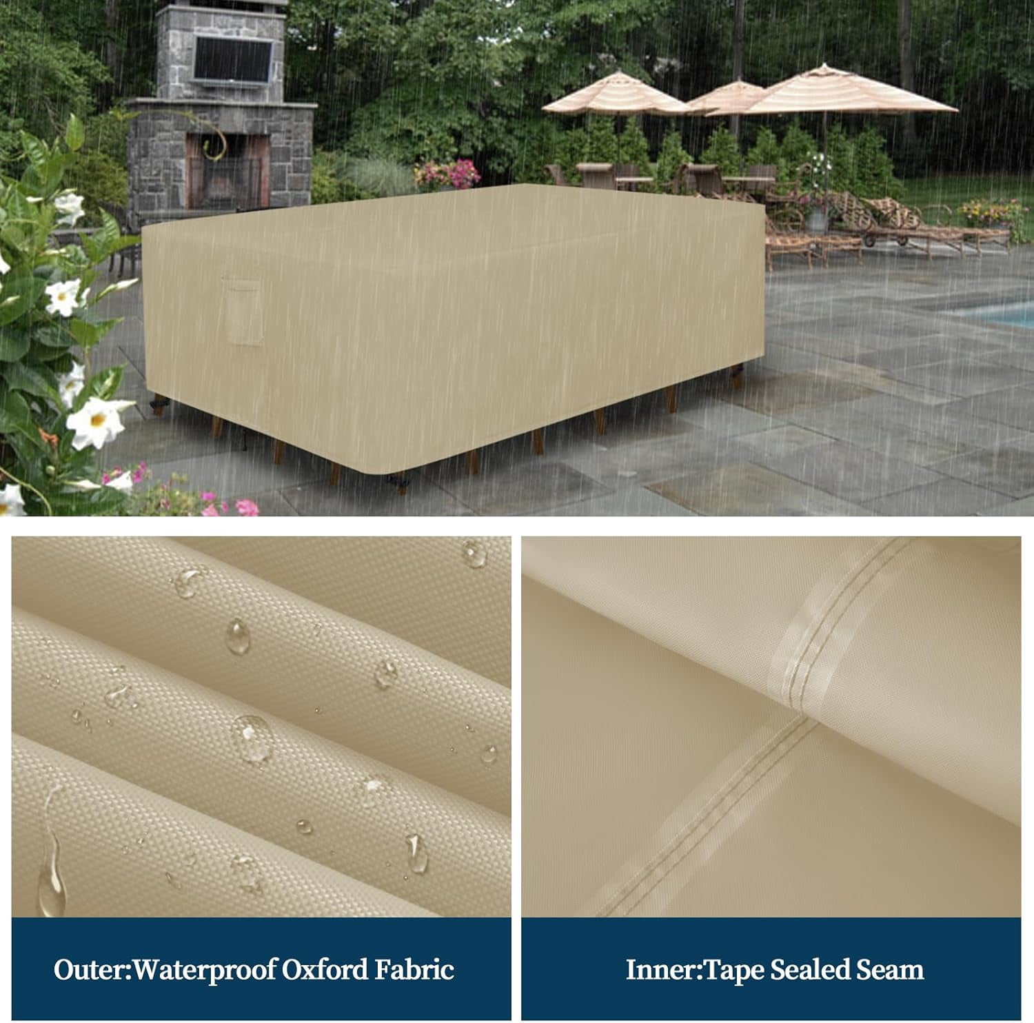 General Square Patio Furniture Cover Waterproof Outdoor Dining Table and Chair Cover Anti-UV Outside Sectional Sofa Set Covers (64"L x 64"W x 28"H, Camel)