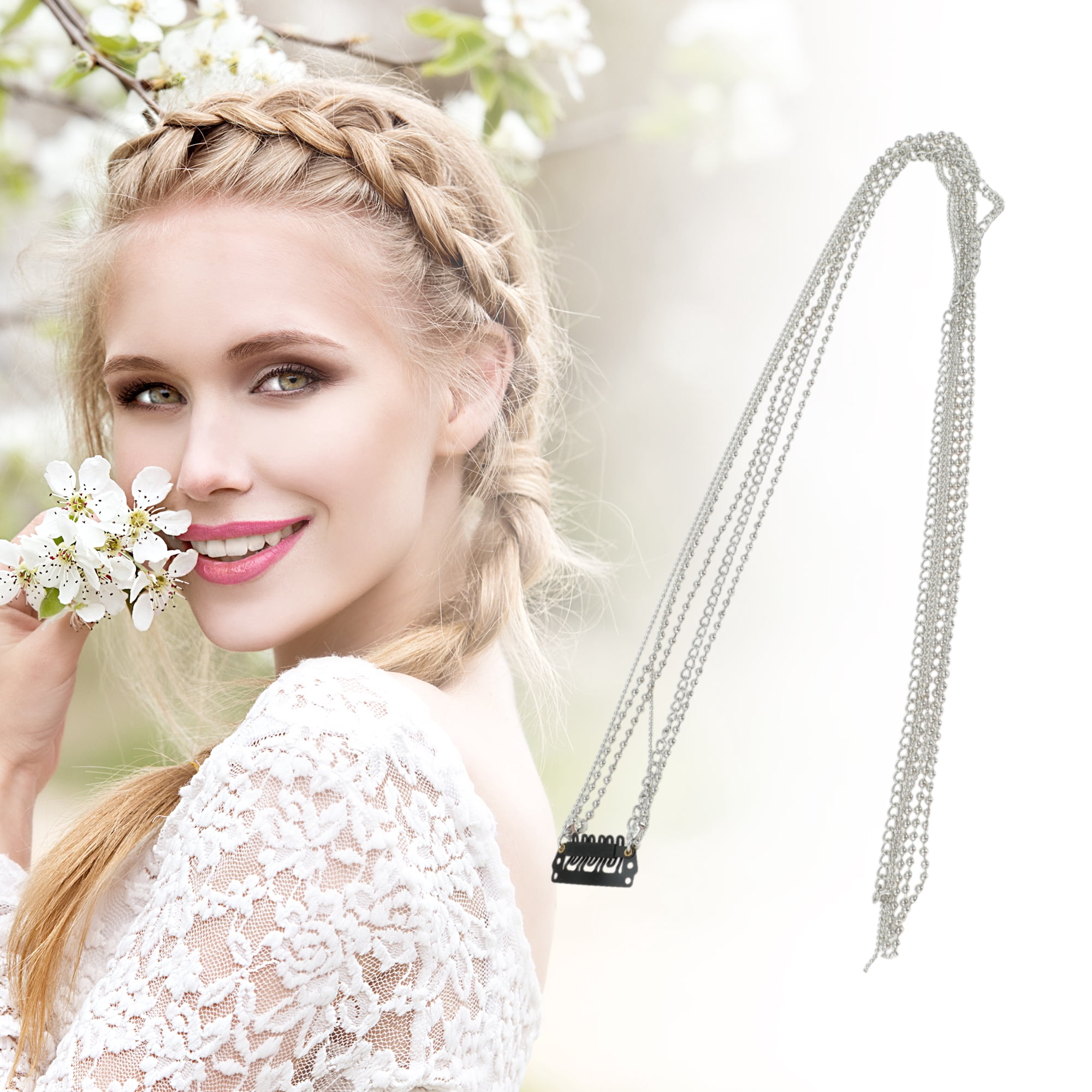 Unique Bargains Elegant Round Beads Braided Hair Chain 2Pcs