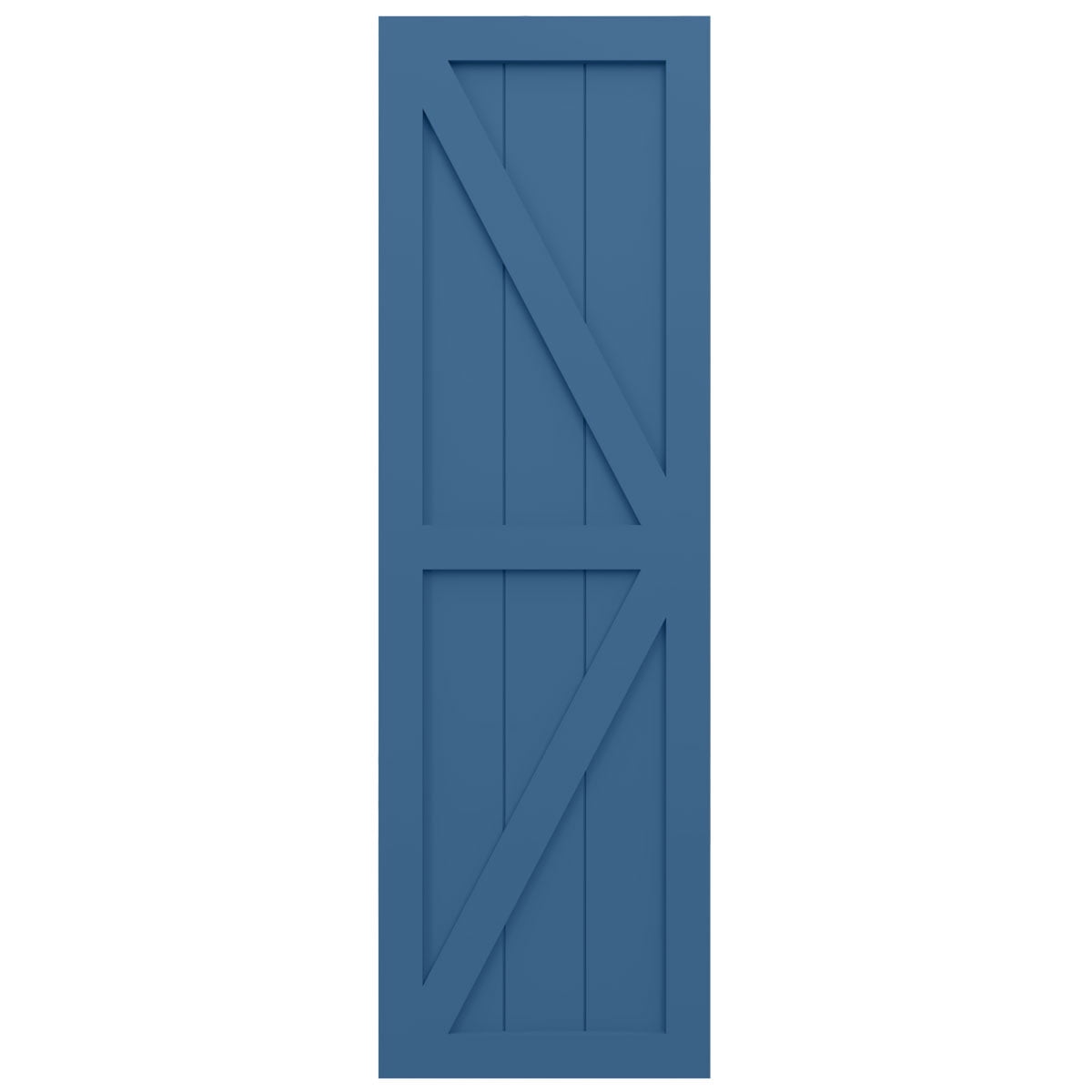 Ekena Millwork 12"W x 68"H True Fit PVC Two Equal Panel Farmhouse Fixed Mount Shutters w/ Z-Bar, Sojourn Blue (Per Pair - Hardware Not Included)