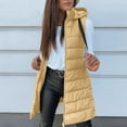 thumbnail image 4 of Long Puffer Vest Women Oversized Quilted Hooded Jacket Lightweight Down Vests Sleeveless Winter Coat with Pockets Yellow S, 4 of 7