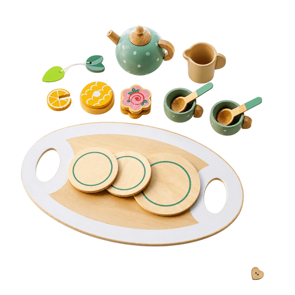 Colorful Polka Dot Wooden Pretend Tea Party Kit, Kid Safe Toy Tea Sets, Interactive Tea Sets for Toddlers 3-5, Pretend Kitchen Role Play Tea Party Set, Developmental Baby Toys.