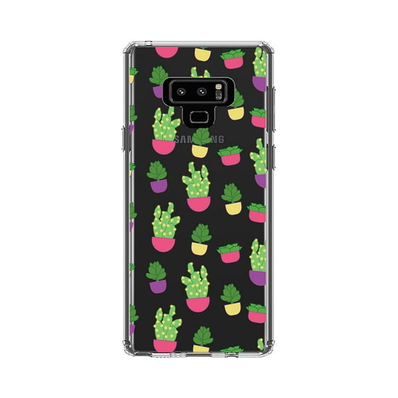 DistinctInk Clear Shockproof Hybrid Case for Samsung Galaxy Note 9 - TPU Bumper, Acrylic Back, Tempered Glass Screen Protector - Succulents / Cacti