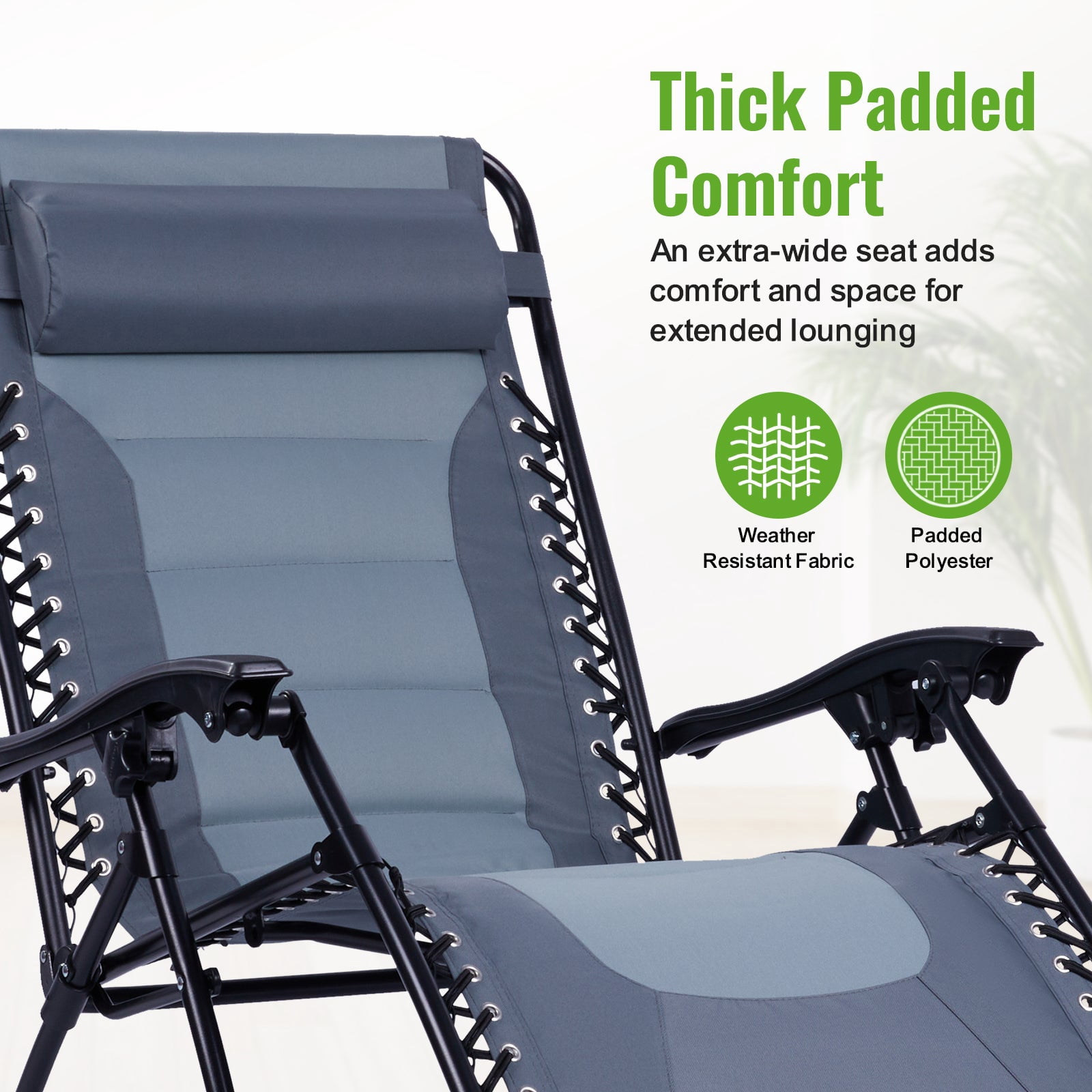 Backyard Expressions Deluxe XL Padded Recliner Zero Gravity Chair – Ergonomic Anti Gravity Lounger with Folding Design, Side Tray, and Adjustable Headrest