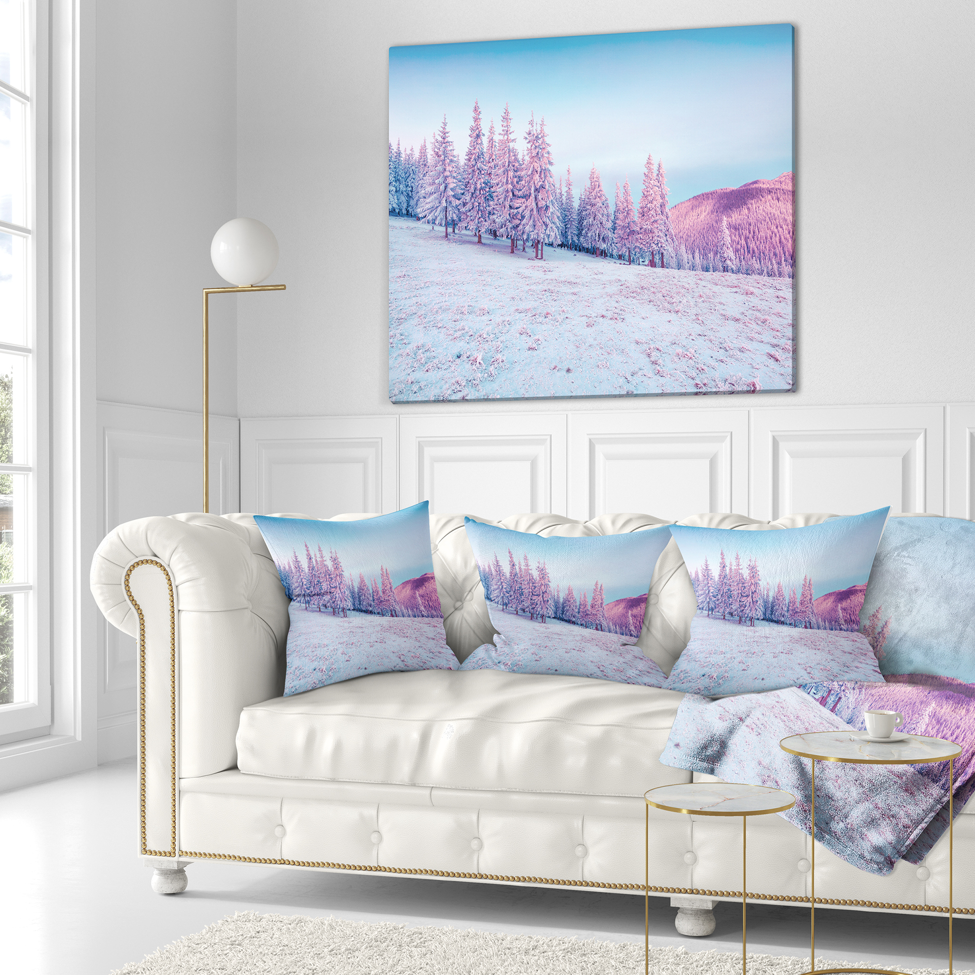 Designart Winter Sunrise in Mountains - Landscape Photography Throw Pillow - 16x16
