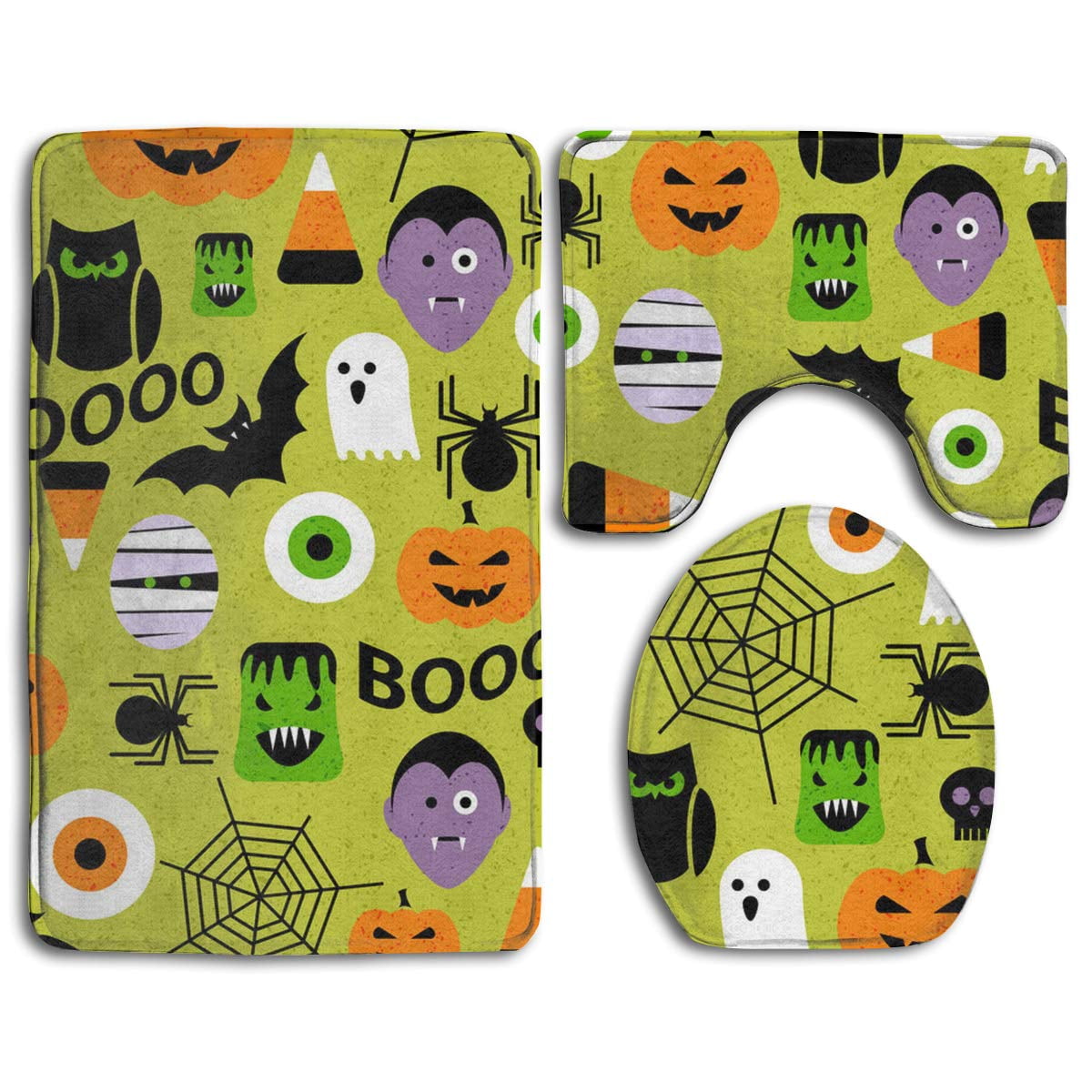 CHAPLLE Happy Halloween Party Patterns 3 Piece Bathroom Rugs Set Bath Rug Contour Mat and Toilet