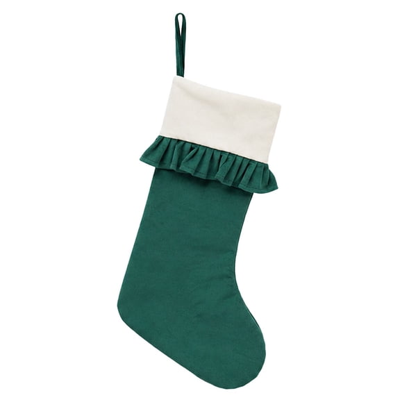 Clearance Under $6 Ruffled Christmas Stocking, Green Velvet Xmas Stocking with White Cuff, Large Hanging Stocking for Fireplace Tree Holiday Decor, 1PC
