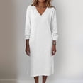 thumbnail image 4 of Lopecy-Sta Dresses for Women V-Neck Midi Shift Dress for Fall Loose Waist Casual Daily Wear, 4 of 7
