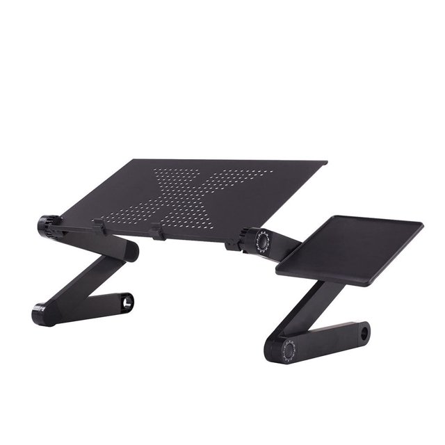 pitrice Laptop Table Adjustable 15kg Notebook Stand Metal 360掳 Foldable Computer Holder, Black, Air Hole