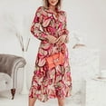 thumbnail image 2 of USSUMA Sundresses for Women Floral Print Short Sleeve Casual Dresses for Women Lacing Button Pleated Flowy Long Maxi Dresses Women Summer V Neck Beach Dresses Wedding Guest, 2 of 8