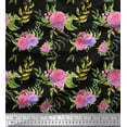 thumbnail image 1 of Soimoi Black Cotton Cambric Fabric Leaves & Rose Floral Fabric Prints By Yard 42 Inch Wide, 1 of 3