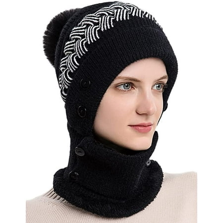 

DanceeMangoo Women One Piece Slouchy Fleece Beanie Hats Scarf Mask Warm Winter Knitted Hat Thick Skull Ski Cap