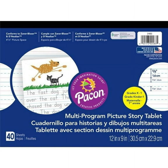 Pacon  12 x 9 in. Picture Story Paper 0.625 in. Rule Long - 40 Sheets Per Pack - 6 Each