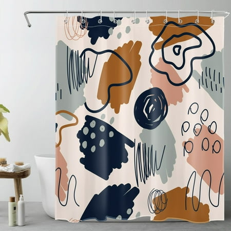 HVEST Boho Shower Curtain for Bathroom Decor,Abstract Floral Geotetric Pattern Bathroom Curtain,Modern Aesthetic Bath Curtain Polyester Fabric Bath Accessories with Hooks,60x72 Inches