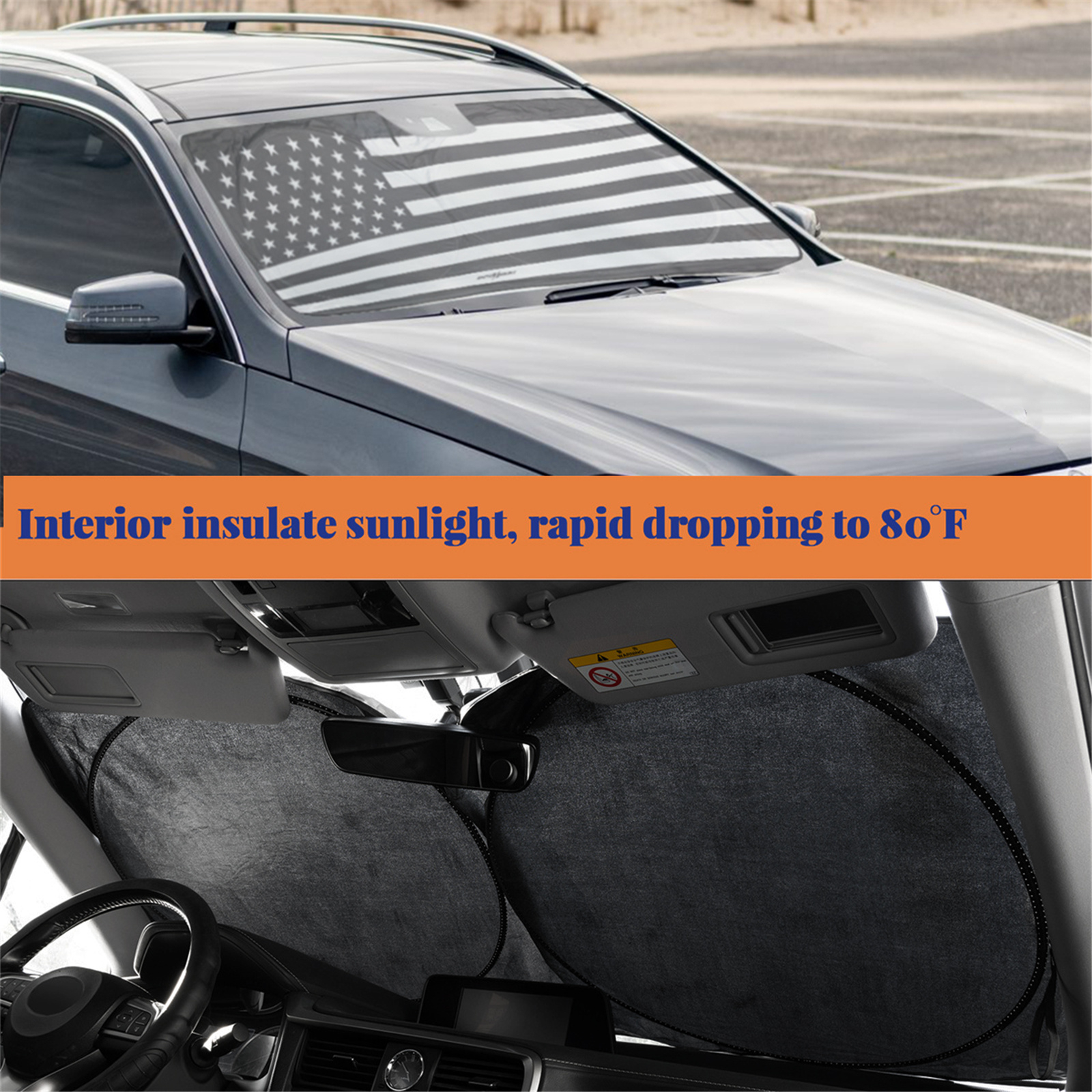 Yiyasu Car Sun Shade with US Flag Front Windshield photo 4