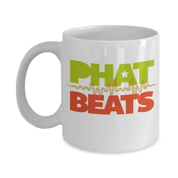 Phat Beats Sound Waves Print Novelty Coffee & Tea Gift Mug Cup, Ornament And Things For A DJ Or Disc Jockey & Hip Hop, Rap, Soul, Funk, Reggae, Chillhop, Acid Jazz, R&B Or Electronic Music Lover