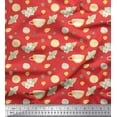 thumbnail image 1 of Soimoi Orange Satin Silk Fabric Floral,Tea Cup & Lemon Slice Vegetable Printed Fabric 1 Yard 42 Inch Wide, 1 of 1