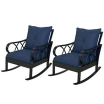 Spaco 2 Piece Outdoor Wicker Rocking Chairs with Aluminum Frame, Rattan Porch Rockers with Cushions for Outdoor, Blue