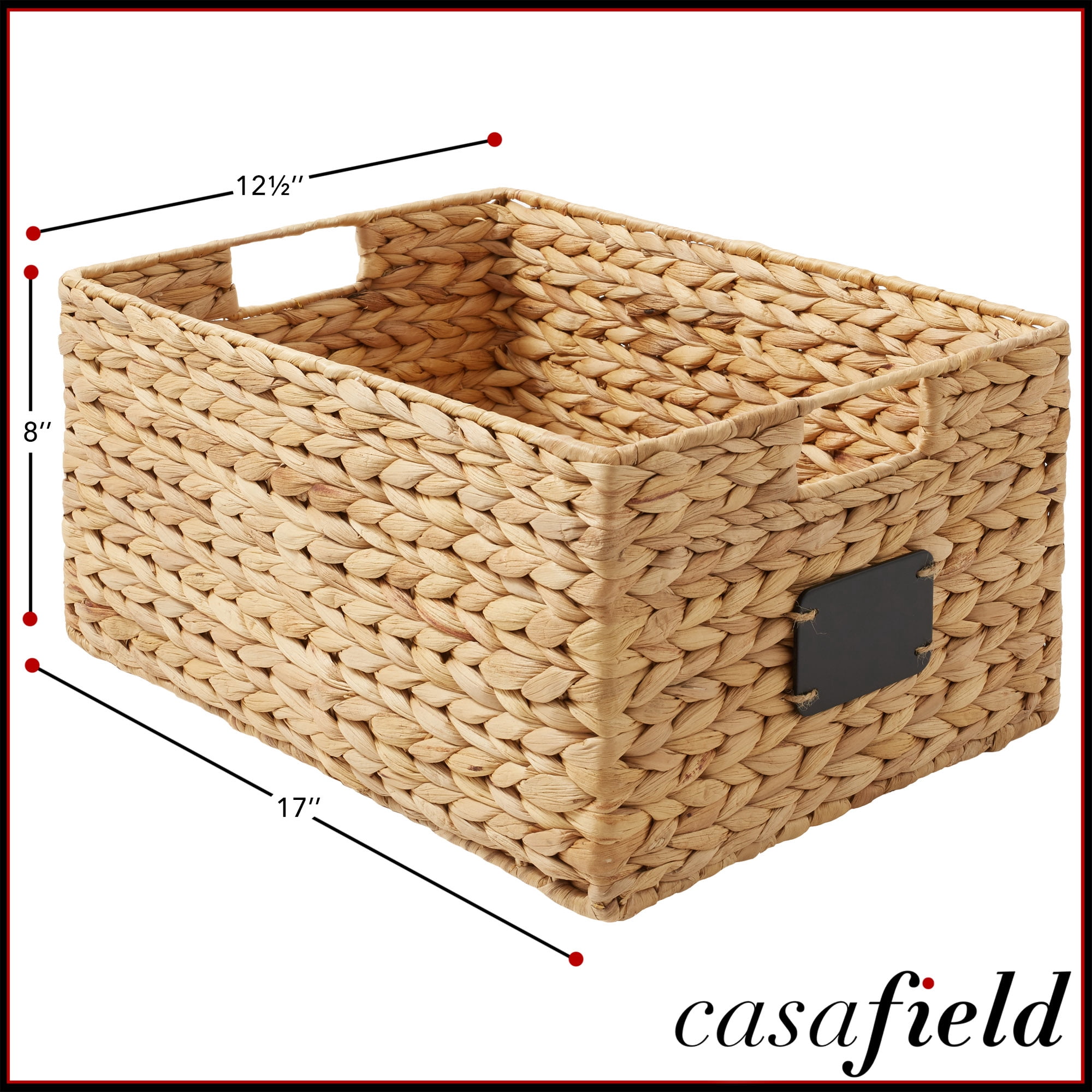 Casafield (Set of 2) Water Hyacinth 12-1/2"x17"x8" Pantry Baskets w/ Chalkboard Labels and Marker - Natural, Woven Storage Bins for Kitchen Shelves