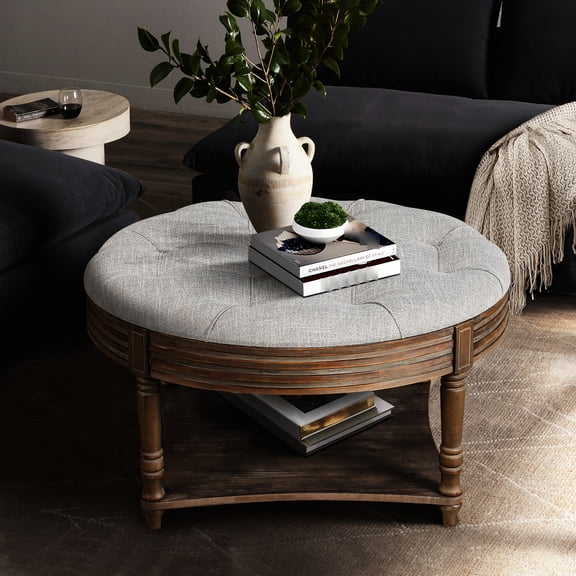2-Tier Oversized Tufted Ottoman - Versatile Living Room Footstool with Storage