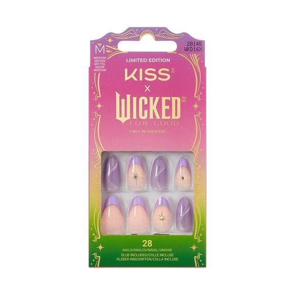 Kiss Nail - Wicked - Find Your Courage - Medium - Green - 28 Nails - 1 Pink Gel Glue