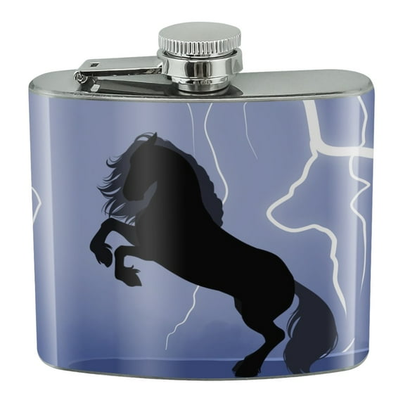 Black Friesian Horse Rearing Up in Storm Stainless Steel 5oz Hip Drink Kidney Flask