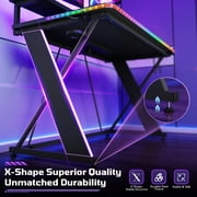 RSPGAME 43 Music Sync LED Gaming Desk,X-Shape Ergonomic Monitor Stand Gamer Table,PC Desk with Dynamic Lighting,Color Changing Office Desks,Black Racing