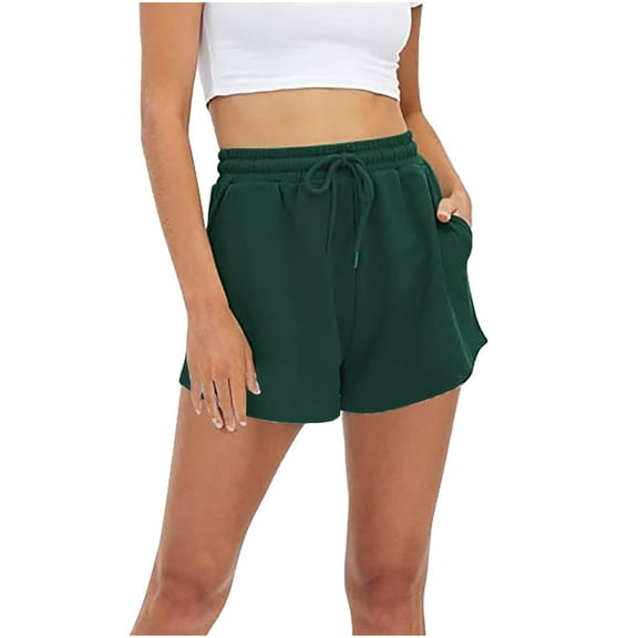Women's pockets sweat shorts Fashion Summer Casual Beach solid color lounge shorts elastic high waist running shorts drawstring workout vacation Pants Green XL