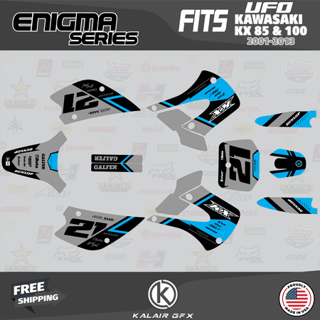Kalair GFX Graphics Kit for Kawasaki KX100 UFO RESTYLE (2001-2013) Enigma Series