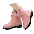 thumbnail image 3 of LYHaoo Girls Low Heel With Bow Side Zipper Ankle Boots Winter Warm Boots for Kids Sizes 2.5 Pink(10.5-11 Years), 3 of 6