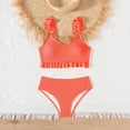 thumbnail image 2 of Zshosam Girls Swim Suits Girls' 2 Piece Floral Print Knot Front Ruched Triangle Bikini Swimsuit Size 7T 8T,(Orange 7-8 Years), 2 of 7