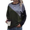 thumbnail image 1 of Jersey informal para mujer, cuello redondo, manga larga, hombros caídos, costura, bloque de color, jersey para mujer, Top OD verde L, 1 of 5