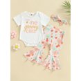 thumbnail image 2 of LMLYSoH Baby Kids Girls Pants Set, Short Sleeve Letters Print T-shirt/Romper with Flower Print Flare Pants and Headband, 2 of 9