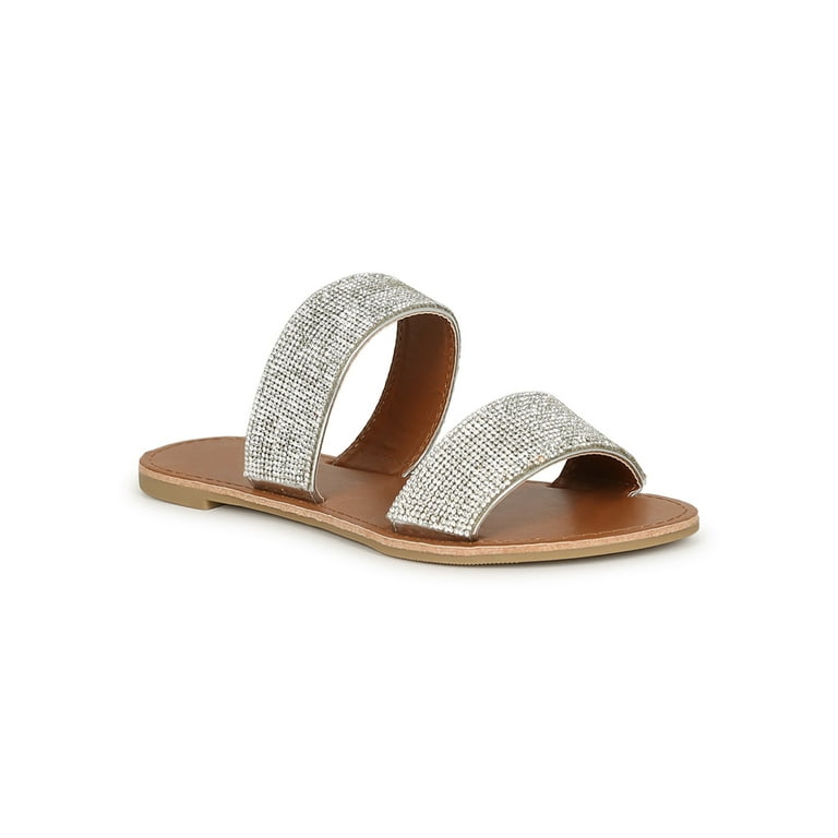 Qupid Rhinestone Double Strap Flat Slide Sandal 19981 Walmart