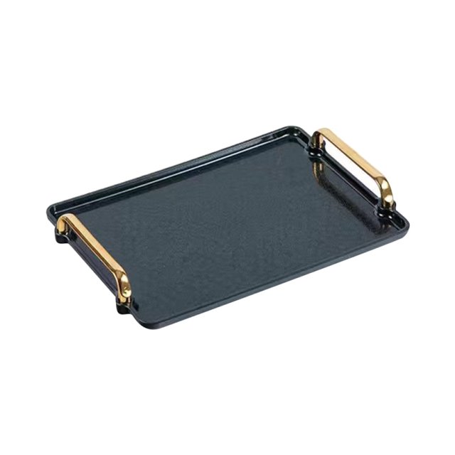 Bandeja de plástico para servir, moderna bandeja rectangular decorativa, bandeja para desayunar con asas doradas, 30 x 22 cm