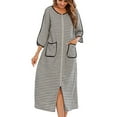 thumbnail image 4 of LNGOOR Robes pour Femmes Robe à Glissière Robe de Nuit à Manches 3/4 Vêtement de Nuit Robe d'Intérieur Longueur Complète Déshabillés Vêtements de Détente avec Poches Pyjama Ample, 4 of 6
