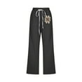 thumbnail image 4 of YUGYXL Summer Cropped Pants for Women Elastic Waist Flower Print Capris Trendy Drawstring Straight Pants with Pockets Black S, 4 of 4