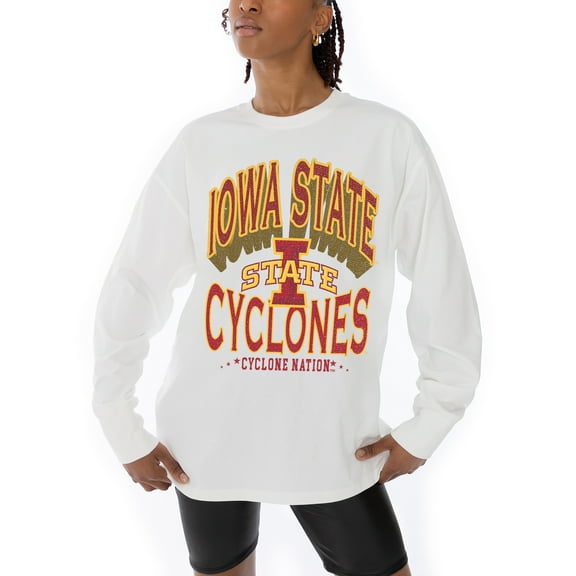 Women's Gameday Couture White Iowa State Cyclones Midweight Oversized Long Sleeve T-Shirt