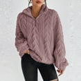 thumbnail image 2 of Fleece Quarter Zip Pullover Women Cable Knit Cozy Fuzzy Sherpa Sweater Oversized Long Sleeve Soft Half Zip Sweatshirt Purple L, 2 of 7