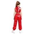 thumbnail image 2 of Aislor Girls Jazz Hip Hop Dance Outfit Sleeveless Sequin Ruffles Crop Top with Pants Streetwear Red 12, 2 of 7