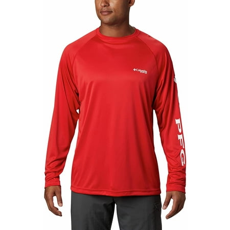 Columbia Mens PFG Terminal Tackle UPF 50 Long Sleeve Fishing Shirt Red Spark/White Logo X-Large