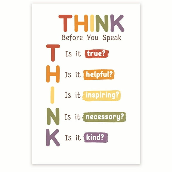 Think Before You Speak Poster - THINK Acronym - Think Before You Speak Poster - Mindful Speaking Poster - Classroom 12 x 18 Inch Poster - Unframed - Premium 100lb Gloss - Made In USA - BMCP0419