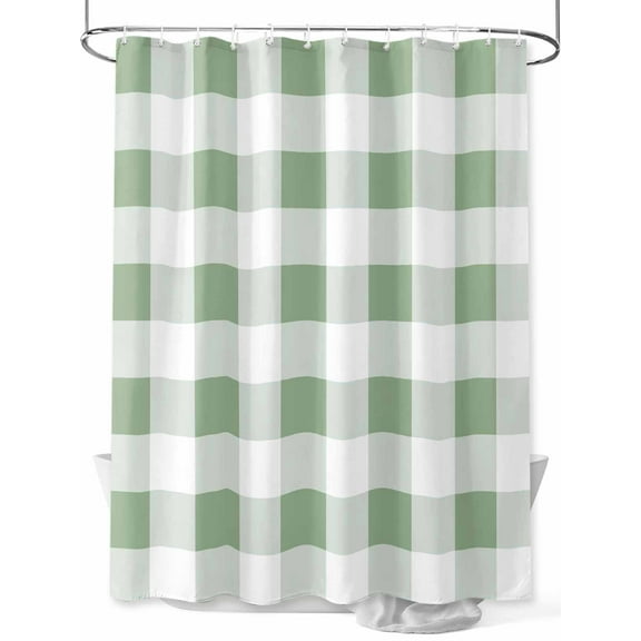 Boanket Polyester Fabric Saga Green Plaid, Farmhouse Country Buffalo Check Shower Curtain, Waterproof Bathtub Curtain Bathroom Decor Set with Hooks 60 x 72 Inches,