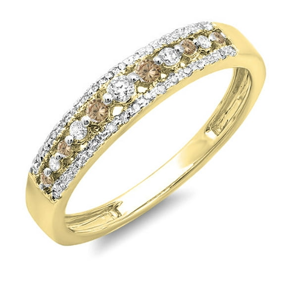 Dazzlingrock Collection 0.25 CT 14K Round Champagne, White Diamond Wedding Ring, Yellow Gold, Size 8