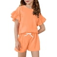 thumbnail image 2 of Girls Summer Outfits 2 Piece Sets Ruffle Short Sleeve Shirts and Shorts Set Kids Clothes With Pockets, 2 of 3