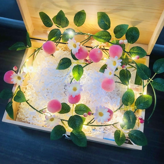 Artificial Peach Flower Vine String Lights,20 LED 2 Meter 6.56 ft Battery Operated Peach Flowers Ivy Vine Garland Fairy Lights for Wedding Birthday Garden Party Decoration