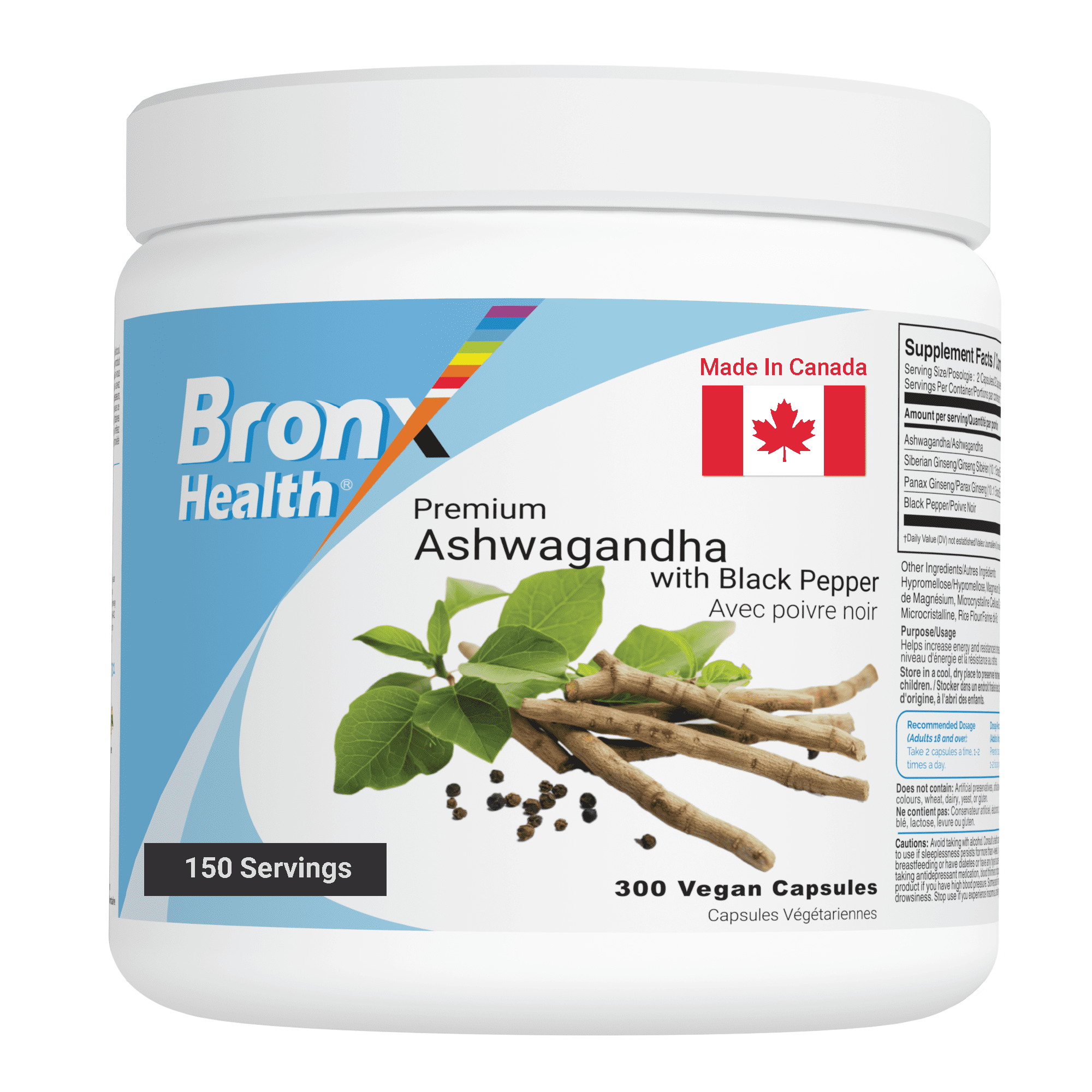 Bronx Health BRONX Ashwagandha Max Strength Supplement with Black Pepper 300 Vegan Capsules