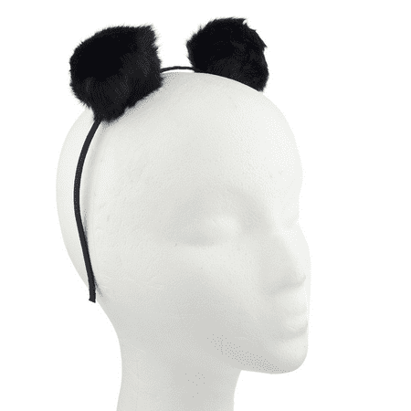Faux Fur Headband - Lux Accessories Black Faux Fur Pom Pom Puff Ear Headband